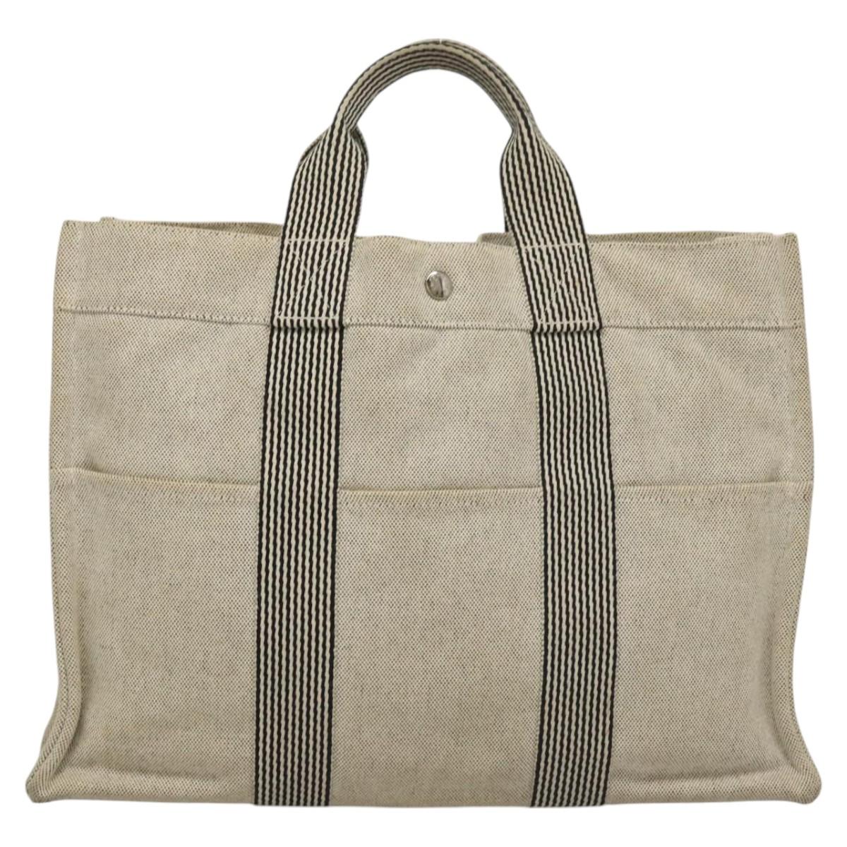 HERMES New Fourre Tout MM Hand Bag Canvas Gray Silver Auth 117285