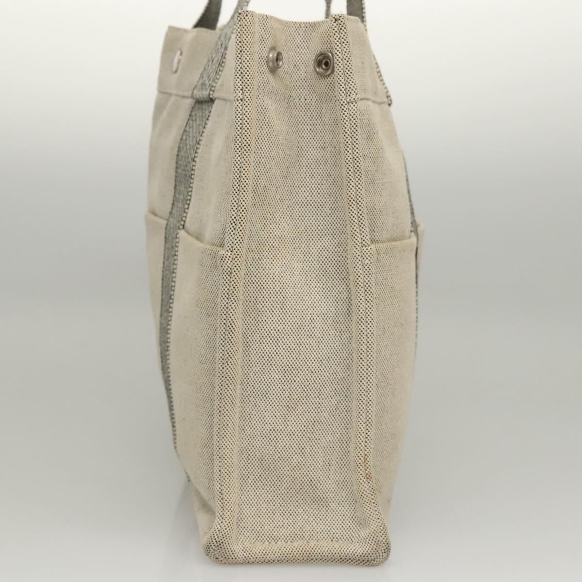 HERMES New Fourre Tout MM Hand Bag Canvas Gray Silver Auth 117285