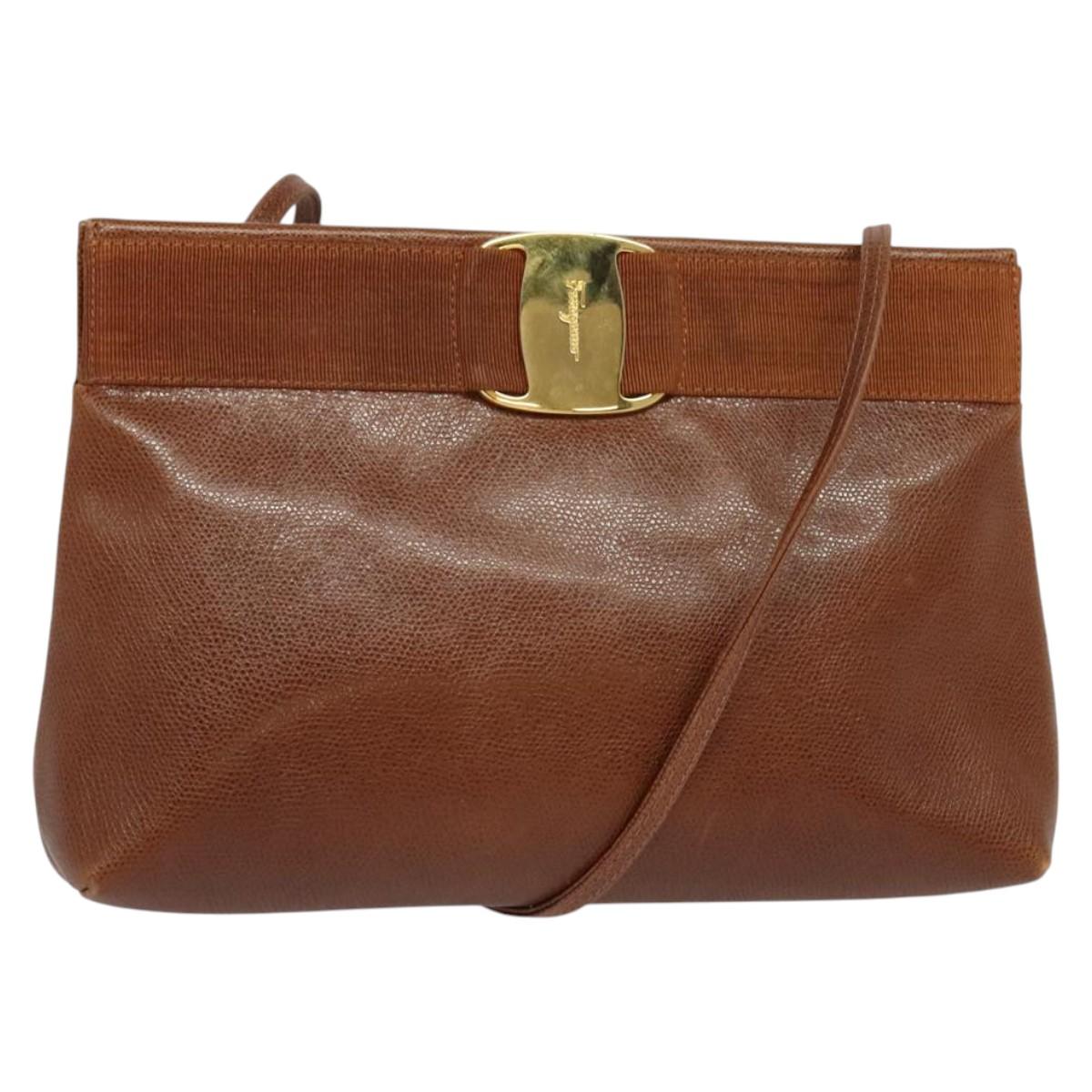 Salvatore Ferragamo Shoulder Bag Leather Brown Gold Auth 117287
