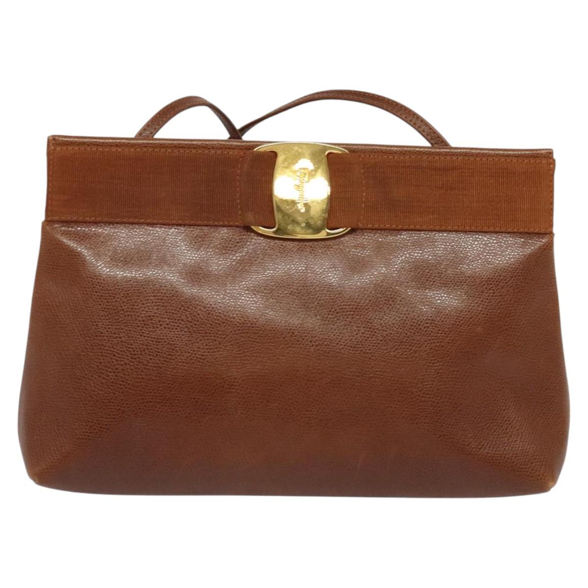 Salvatore Ferragamo Shoulder Bag Leather Brown Gold Auth 117287