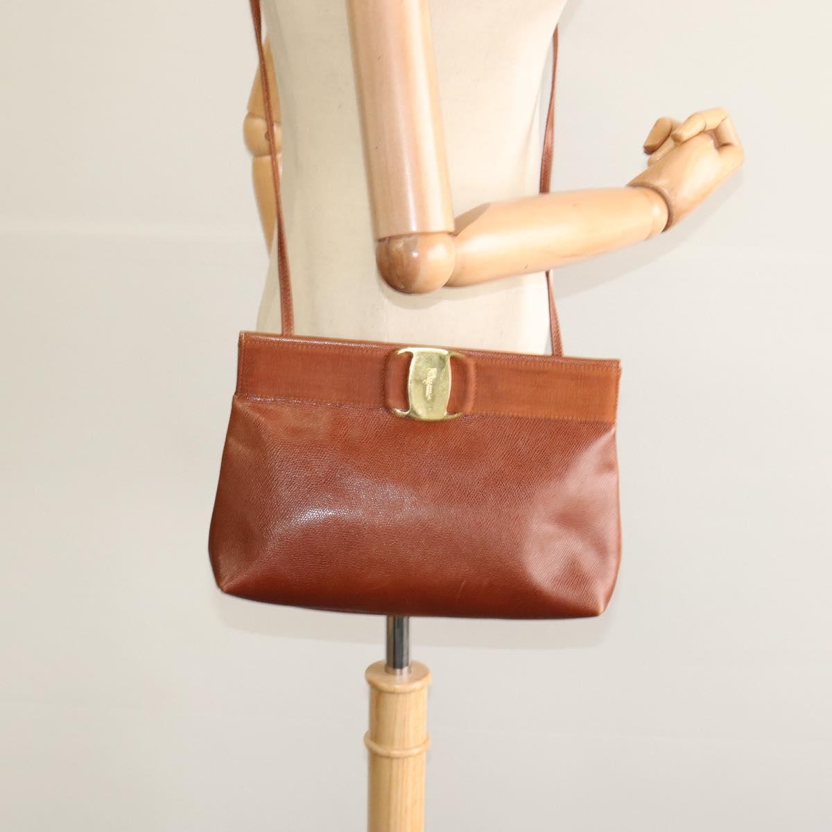 Salvatore Ferragamo Shoulder Bag Leather Brown Gold Auth 117287