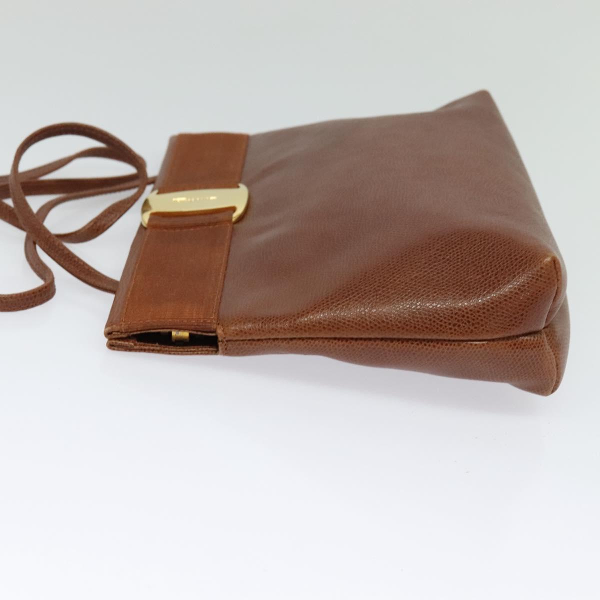 Salvatore Ferragamo Shoulder Bag Leather Brown Gold Auth 117287
