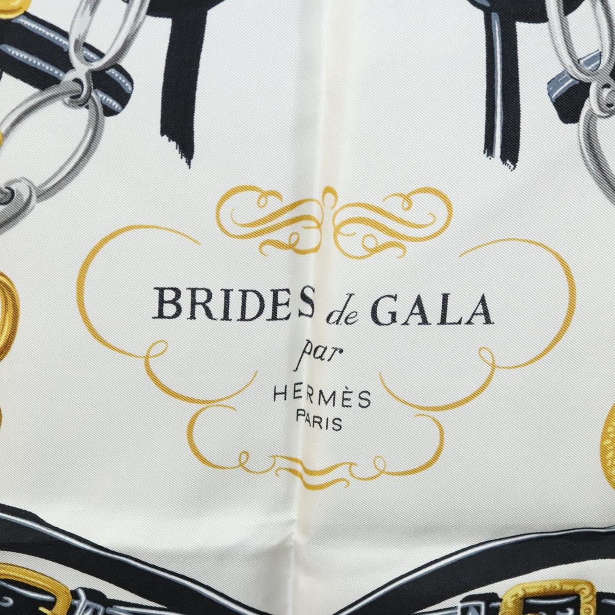 HERMES Carre 90 Scarf BRIDES de GALA Silk Black White Auth 117295