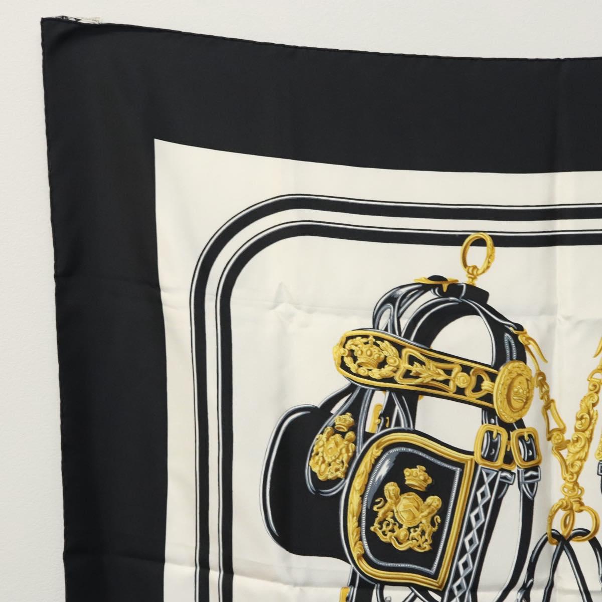 HERMES Carre 90 Scarf BRIDES de GALA Silk Black White Auth 117295