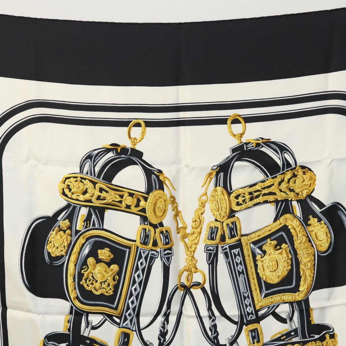 HERMES Carre 90 Scarf BRIDES de GALA Silk Black White Auth 117295