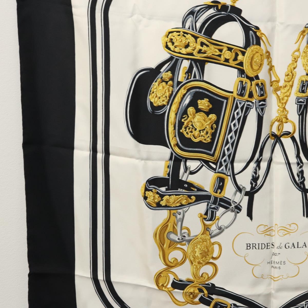 HERMES Carre 90 Scarf BRIDES de GALA Silk Black White Auth 117295