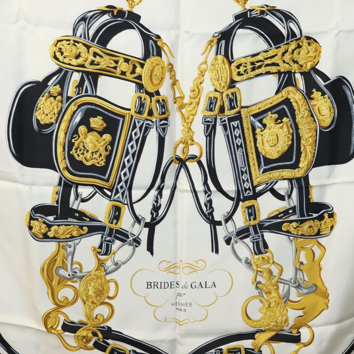 HERMES Carre 90 Scarf BRIDES de GALA Silk Black White Auth 117295