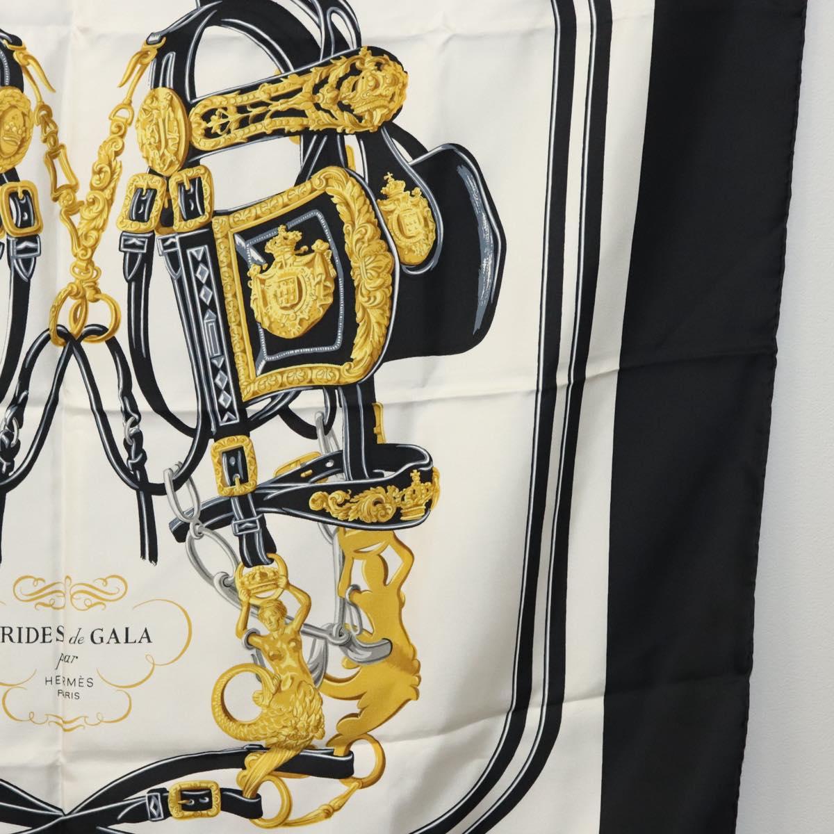 HERMES Carre 90 Scarf BRIDES de GALA Silk Black White Auth 117295