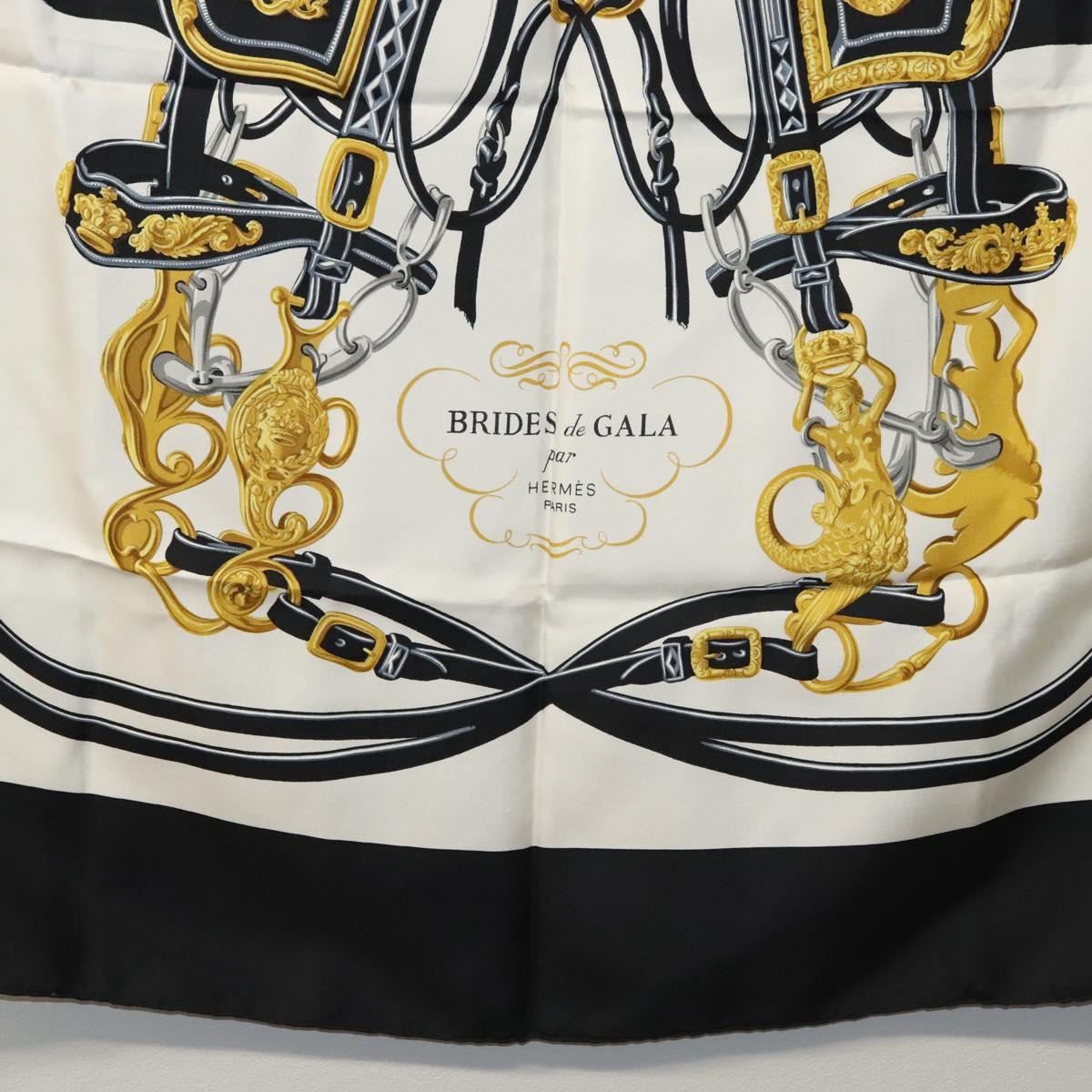 HERMES Carre 90 Scarf BRIDES de GALA Silk Black White Auth 117295