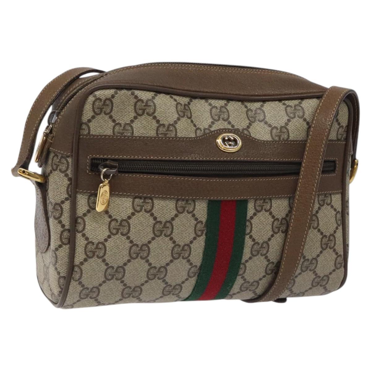 GUCCI GG Supreme Web Sherry Line Bag PVC Beige Red 119 02 004 Auth 117304