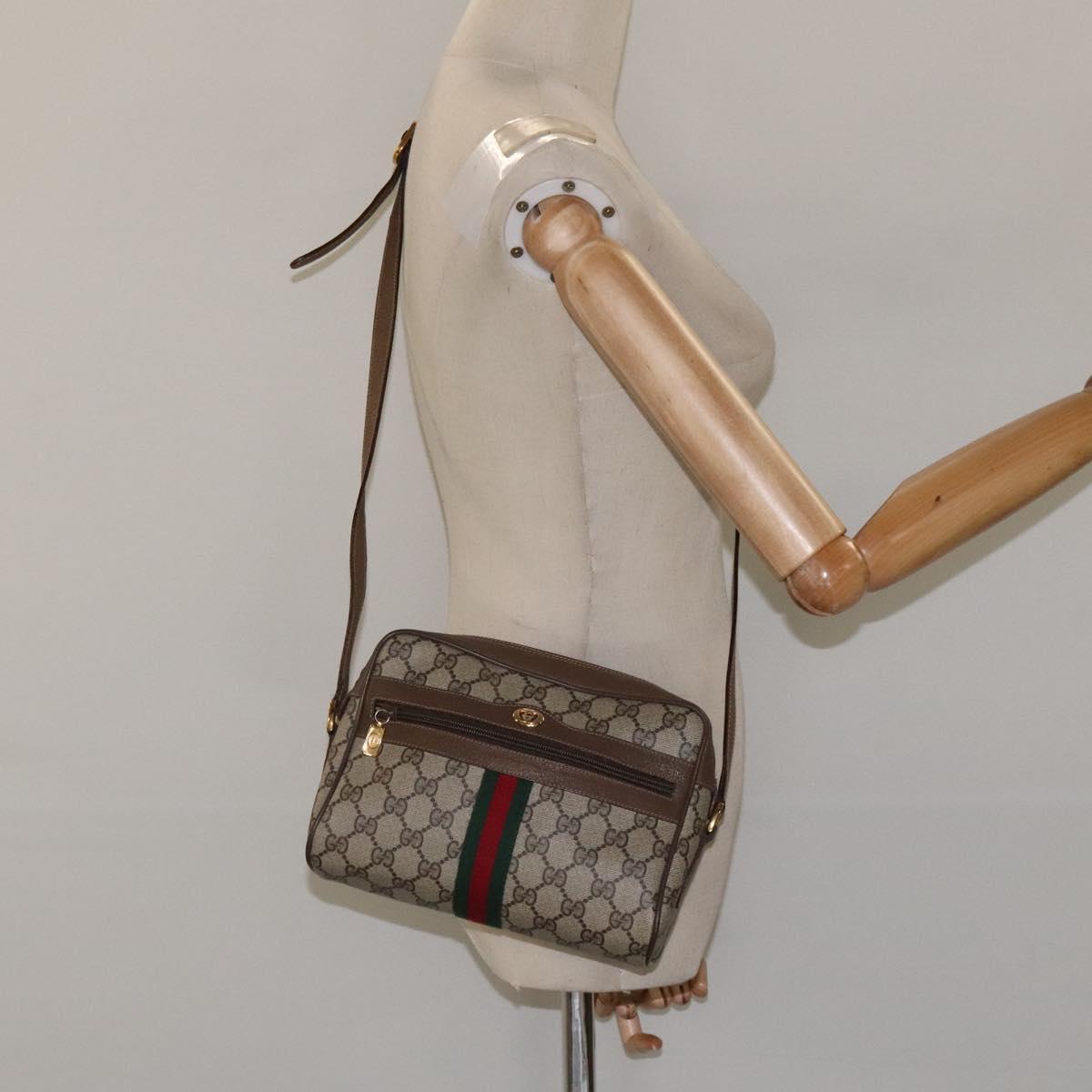 GUCCI GG Supreme Web Sherry Line Bag PVC Beige Red 119 02 004 Auth 117304