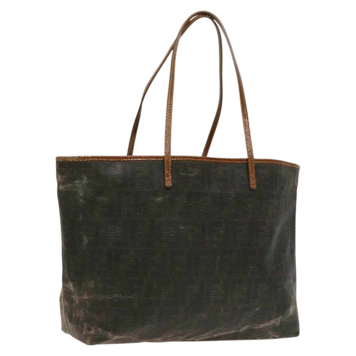 FENDI Zucca Canvas Tote Bag Coated Canvas Brown Khaki Auth 117322
