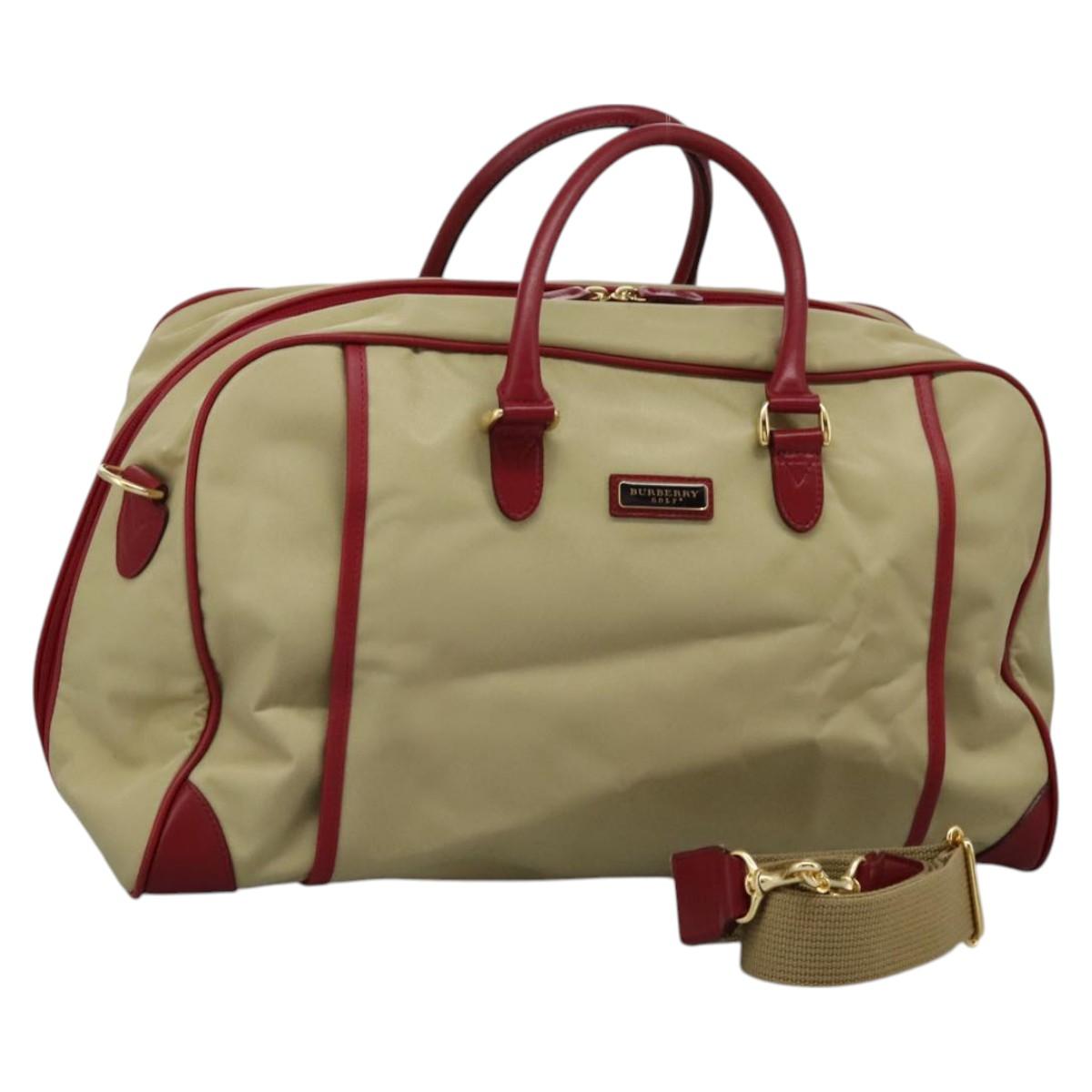 BURBERRY Boston Bag Nylon 2way Beige Gold Auth 117324