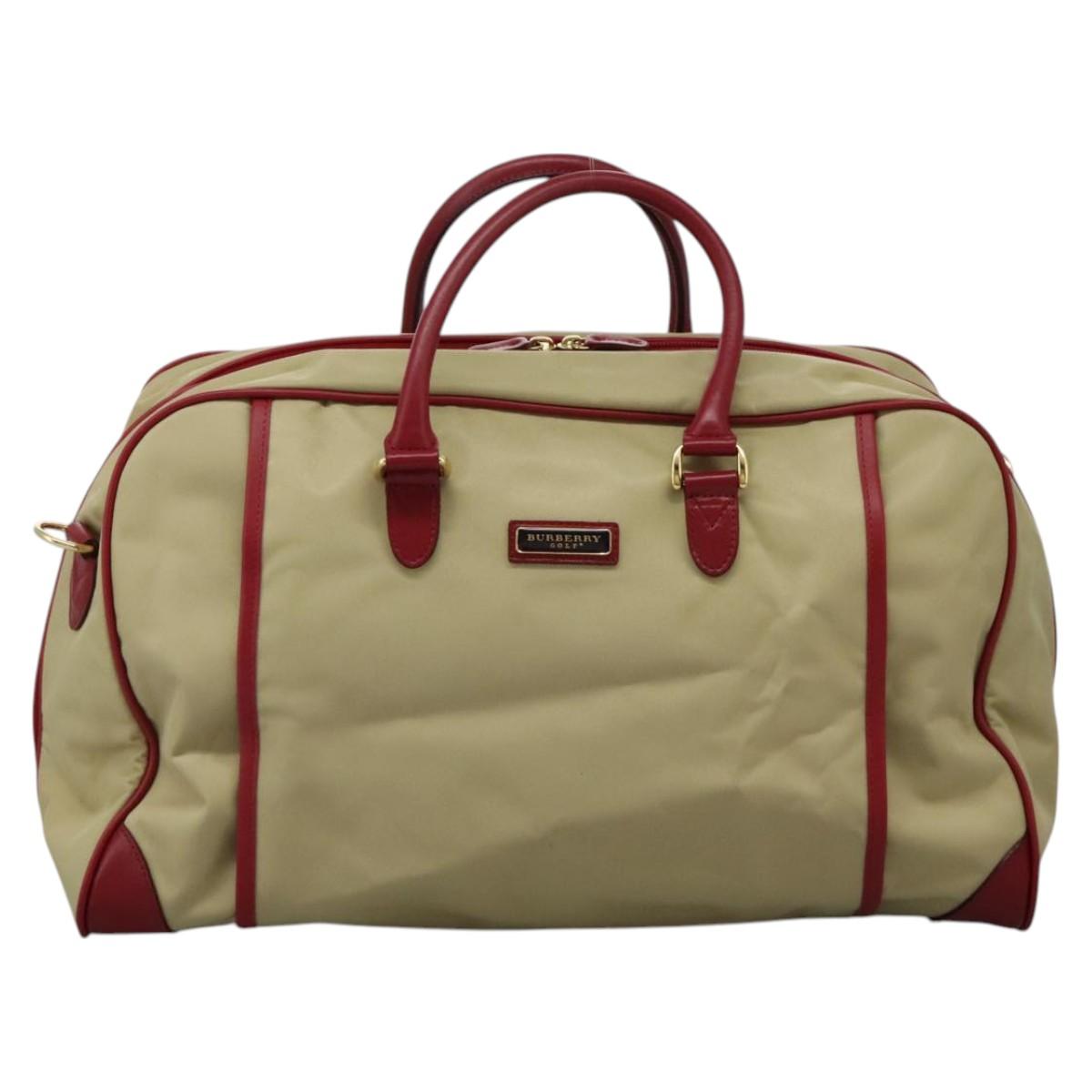 BURBERRY Boston Bag Nylon 2way Beige Gold Auth 117324