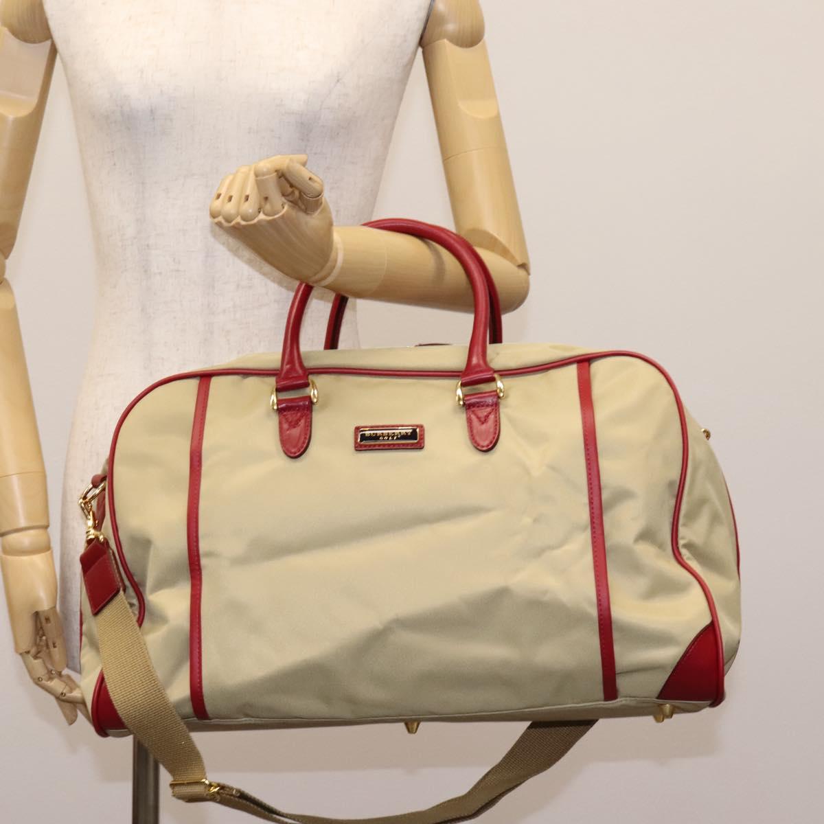 BURBERRY Boston Bag Nylon 2way Beige Gold Auth 117324