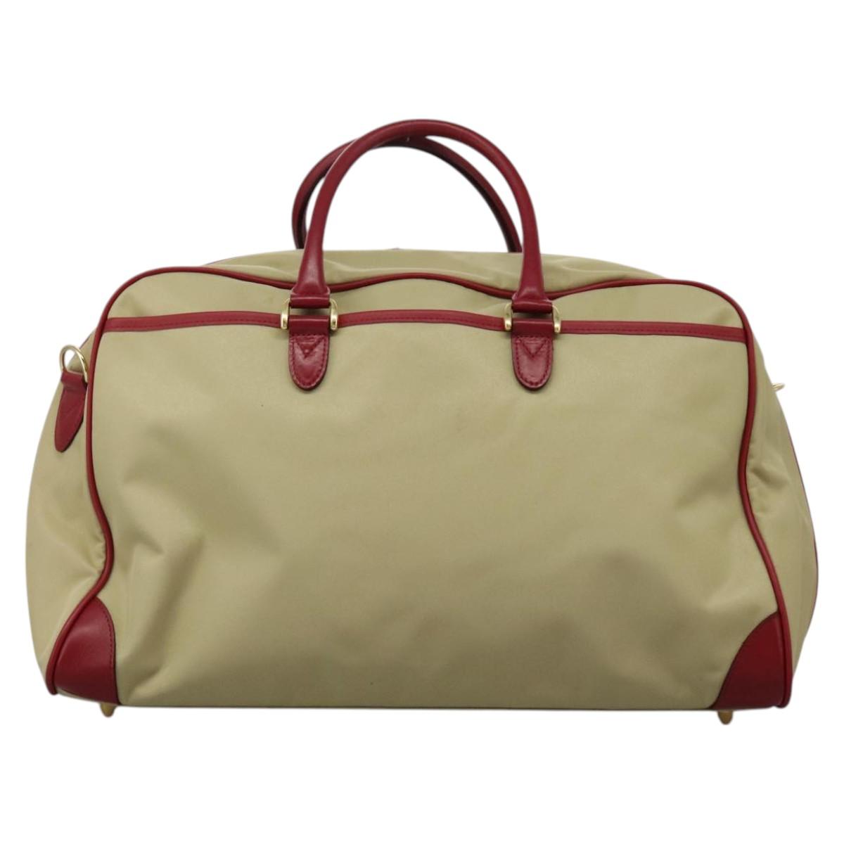 BURBERRY Boston Bag Nylon 2way Beige Gold Auth 117324