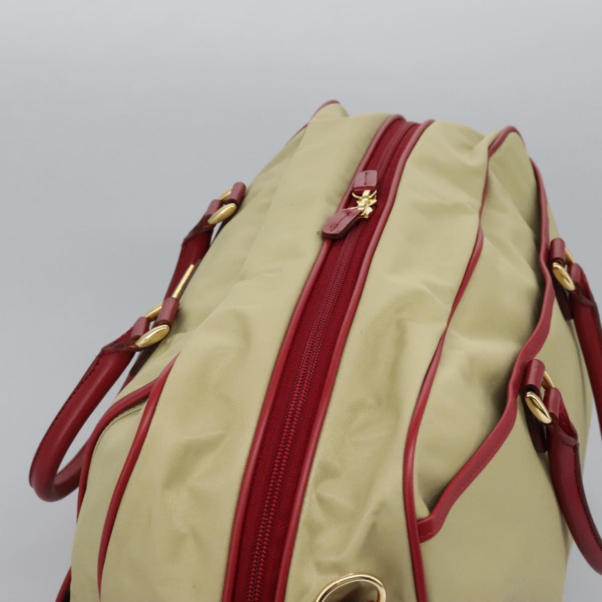 BURBERRY Boston Bag Nylon 2way Beige Gold Auth 117324
