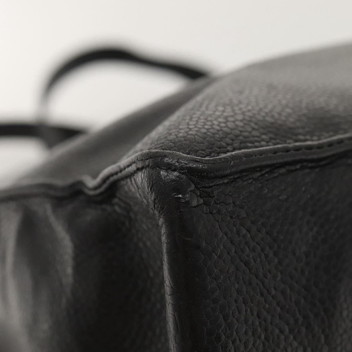 CHANEL COCO Mark Chain Tote Bag Caviar Skin Black CC Auth 117332