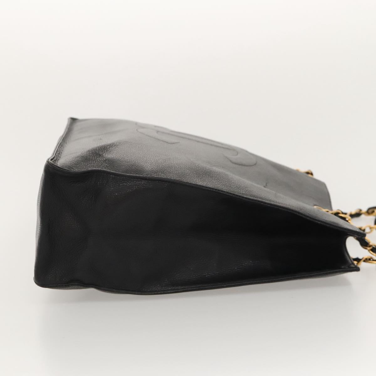 CHANEL COCO Mark Chain Tote Bag Caviar Skin Black CC Auth 117332