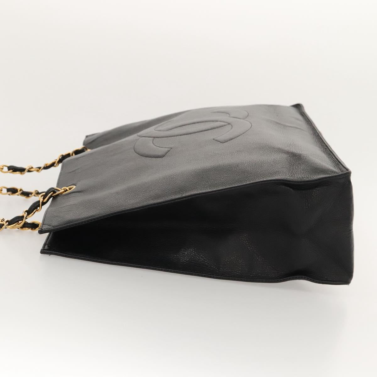 CHANEL COCO Mark Chain Tote Bag Caviar Skin Black CC Auth 117332