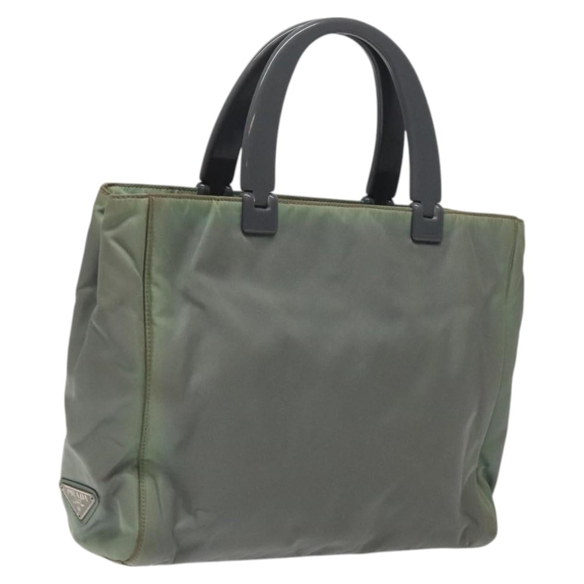 PRADA Hand Bag Nylon Khaki Silver Auth 117333