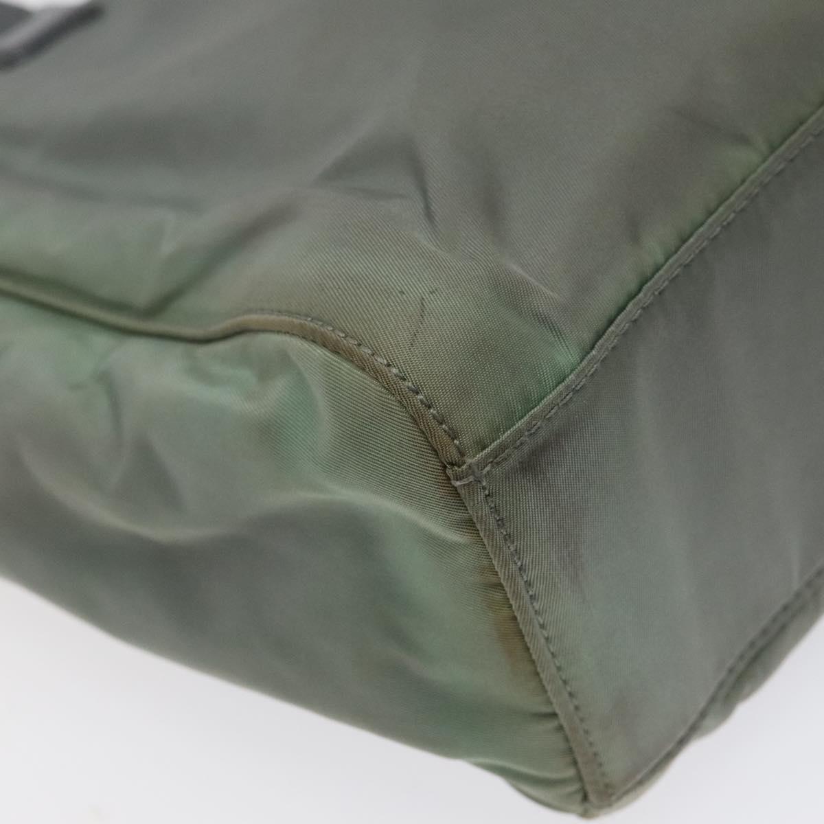 PRADA Hand Bag Nylon Khaki Silver Auth 117333