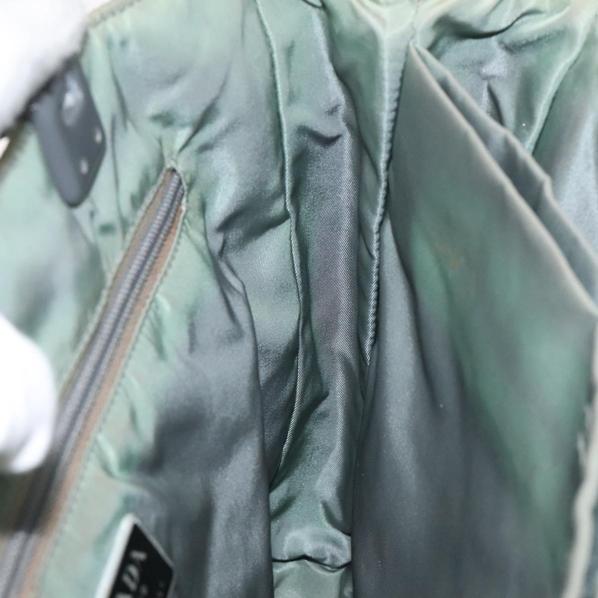 PRADA Hand Bag Nylon Khaki Silver Auth 117333