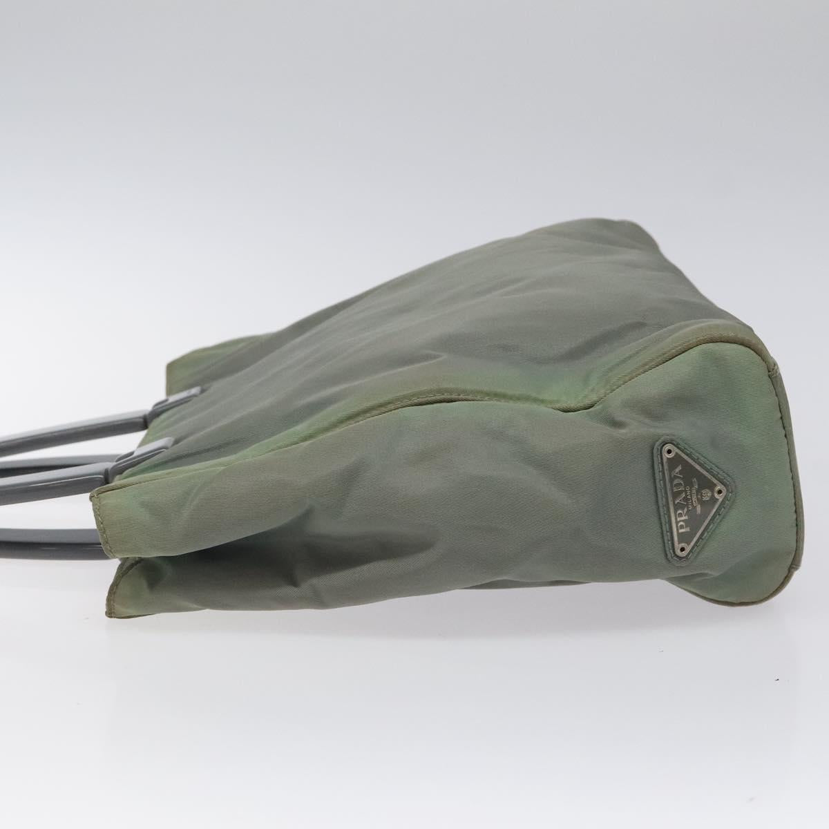 PRADA Hand Bag Nylon Khaki Silver Auth 117333