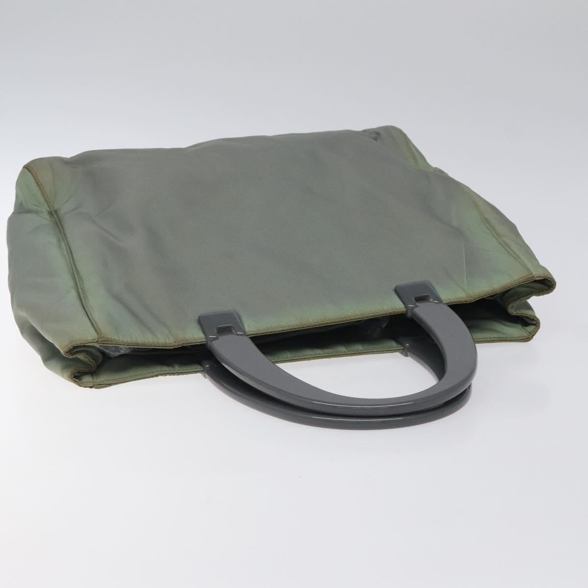 PRADA Hand Bag Nylon Khaki Silver Auth 117333