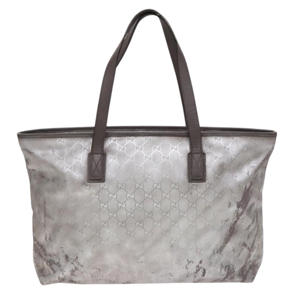GUCCI GG Implementation Tote Bag Coated Canvas Silver Auth 117334
