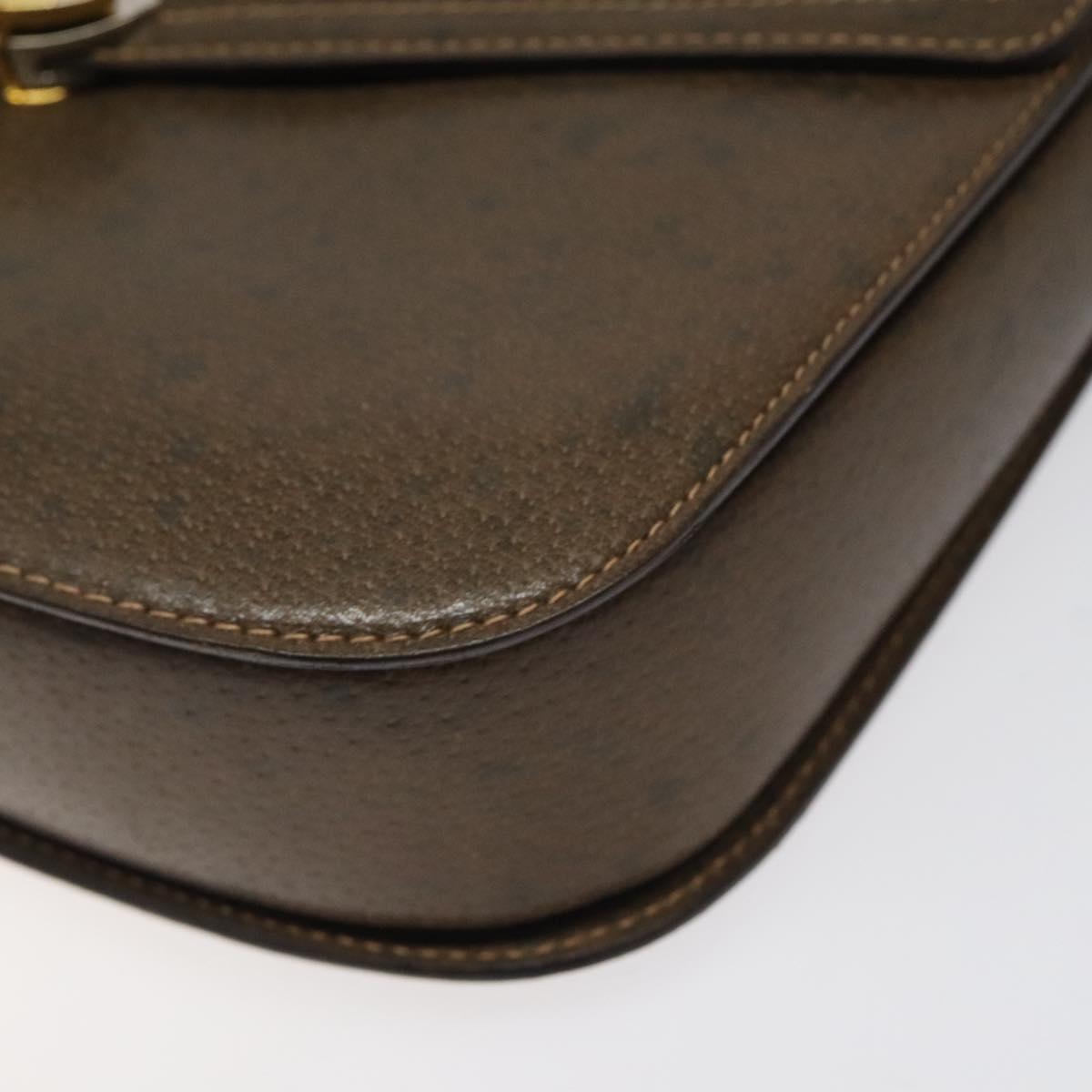 GUCCI Hand Bag Leather Brown Gold Auth 117348