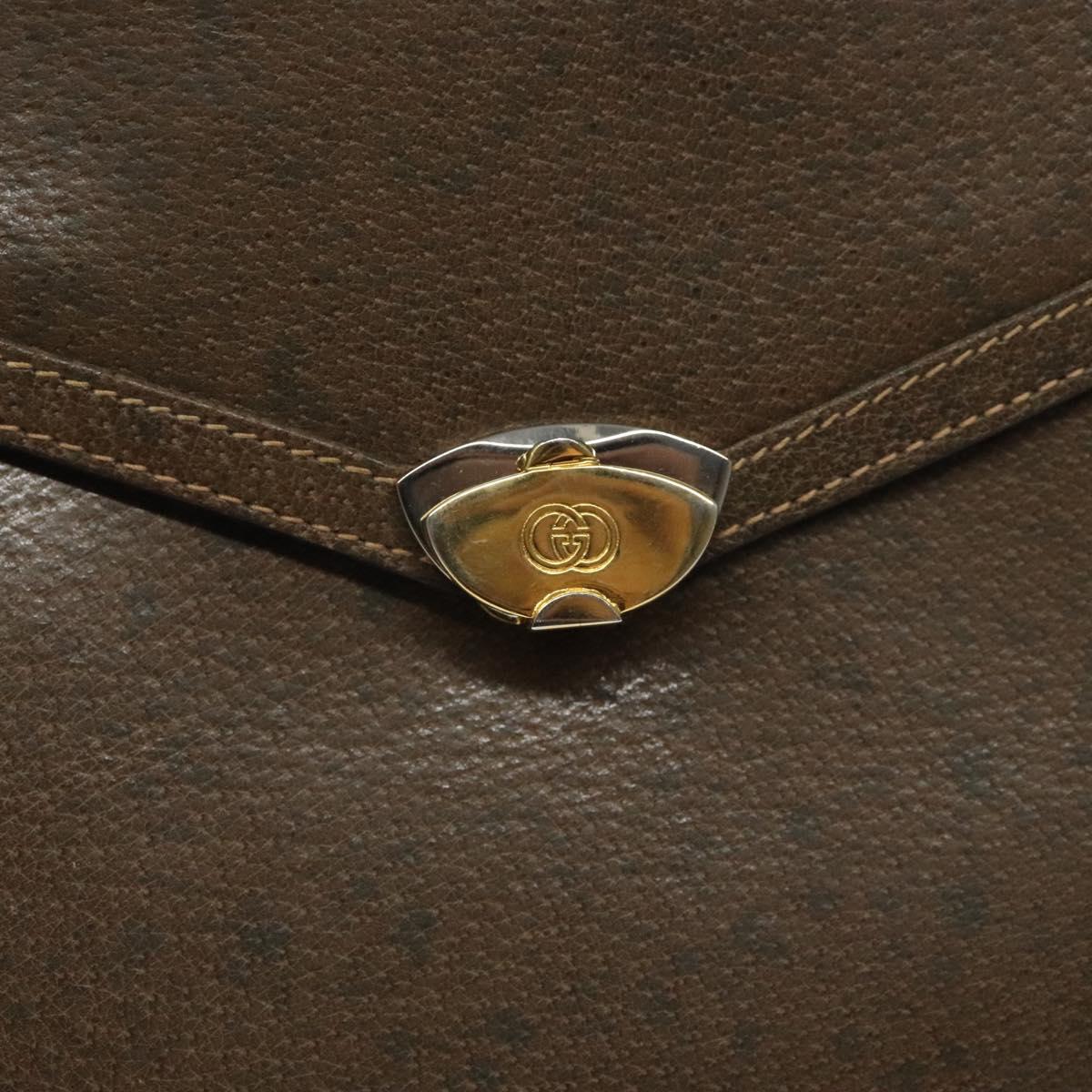 GUCCI Hand Bag Leather Brown Gold Auth 117348