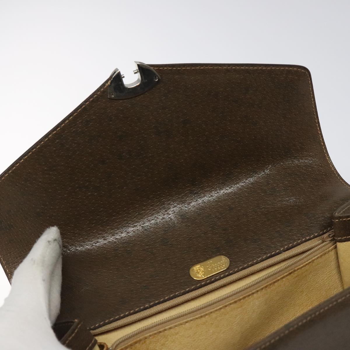 GUCCI Hand Bag Leather Brown Gold Auth 117348