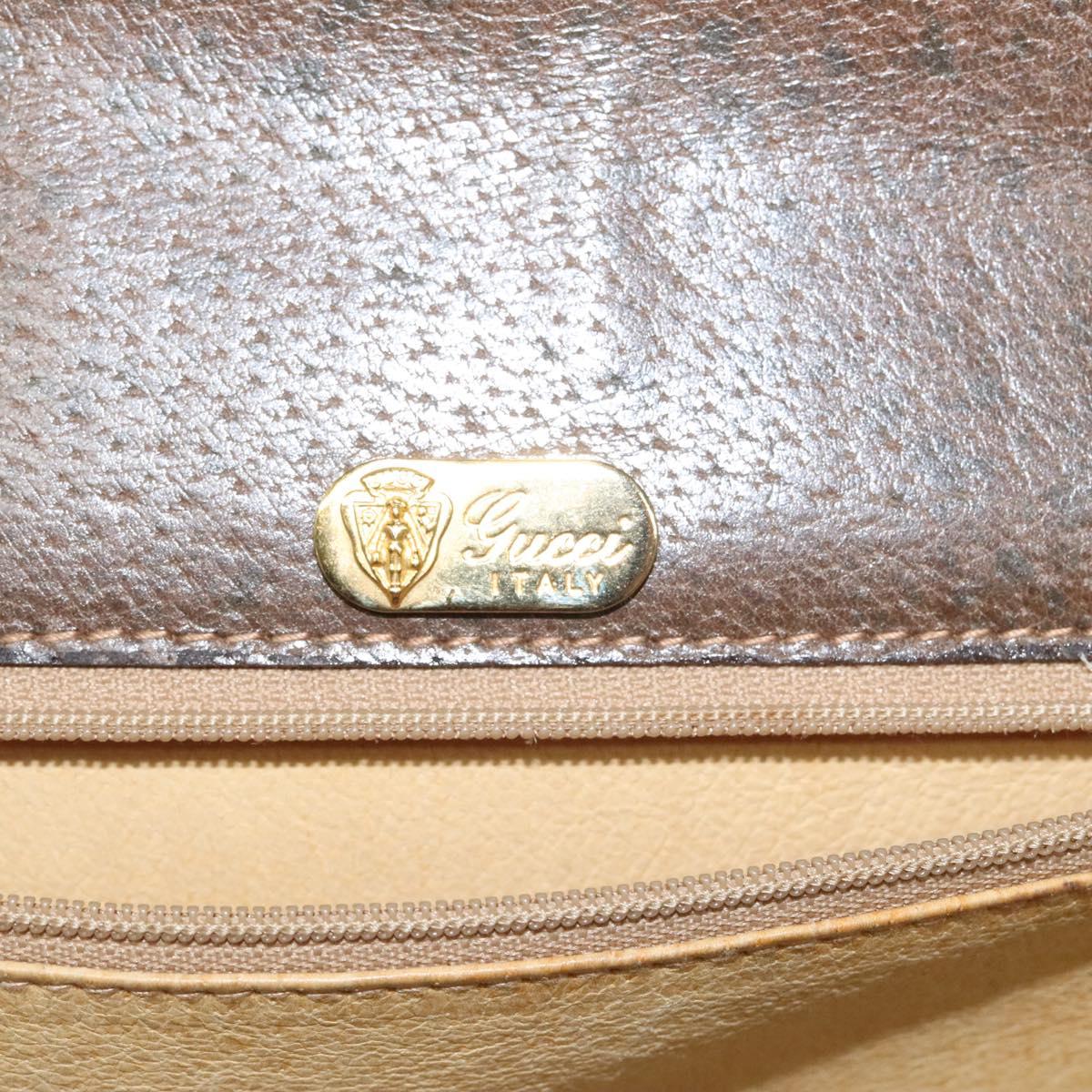 GUCCI Hand Bag Leather Brown Gold Auth 117348