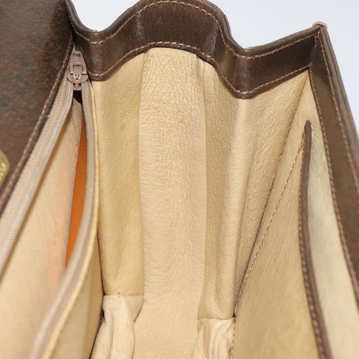 GUCCI Hand Bag Leather Brown Gold Auth 117348