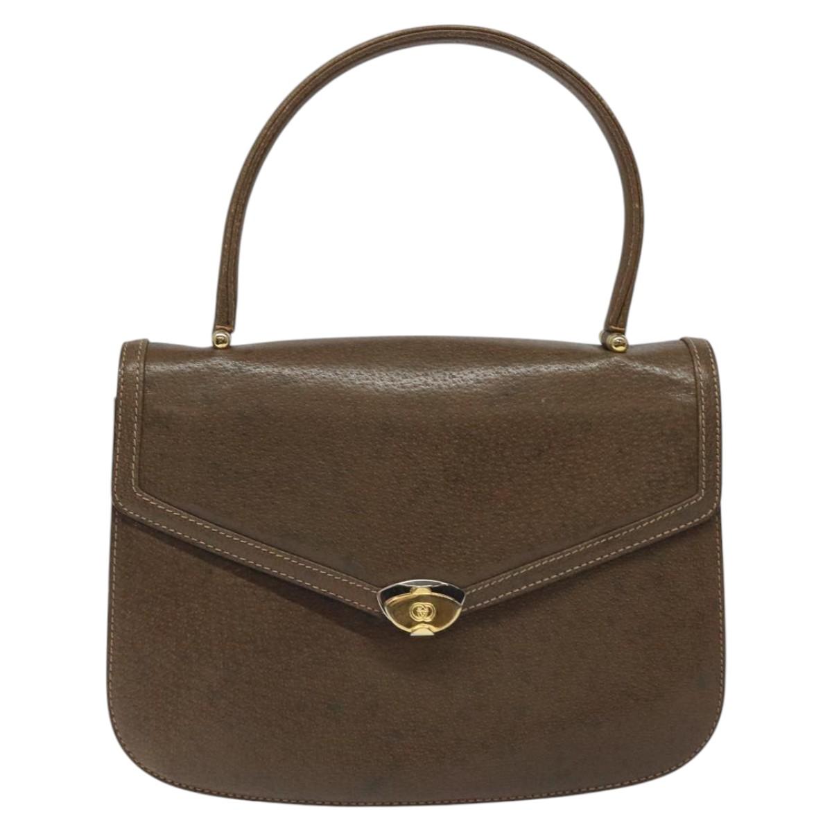 GUCCI Hand Bag Leather Brown Gold Auth 117348
