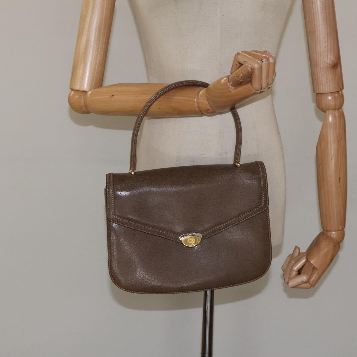 GUCCI Hand Bag Leather Brown Gold Auth 117348