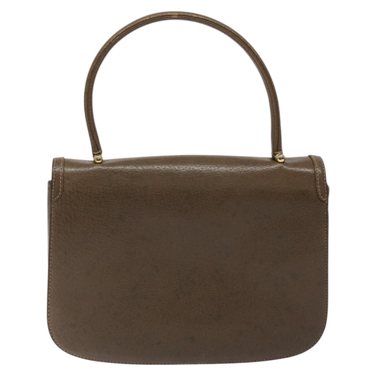 GUCCI Hand Bag Leather Brown Gold Auth 117348