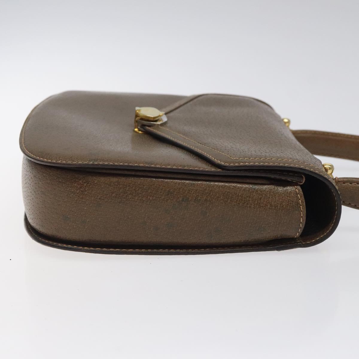 GUCCI Hand Bag Leather Brown Gold Auth 117348
