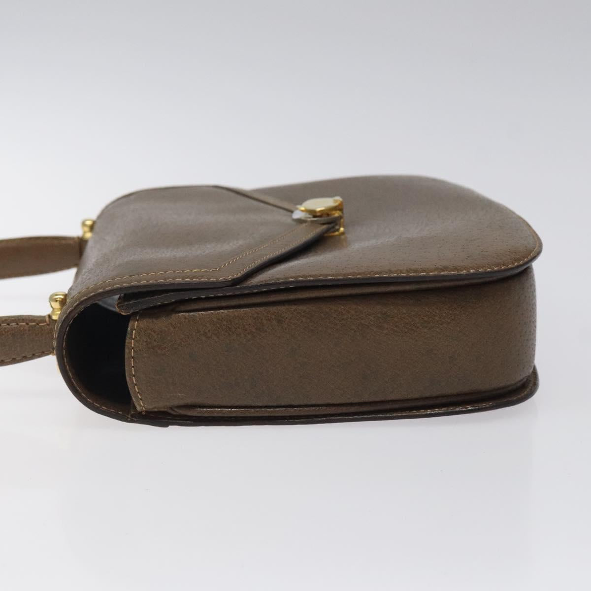 GUCCI Hand Bag Leather Brown Gold Auth 117348