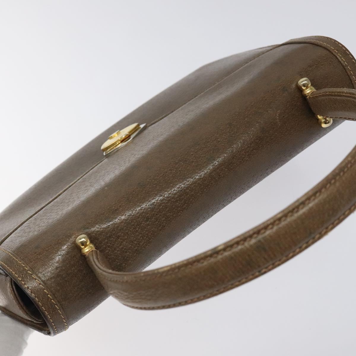 GUCCI Hand Bag Leather Brown Gold Auth 117348
