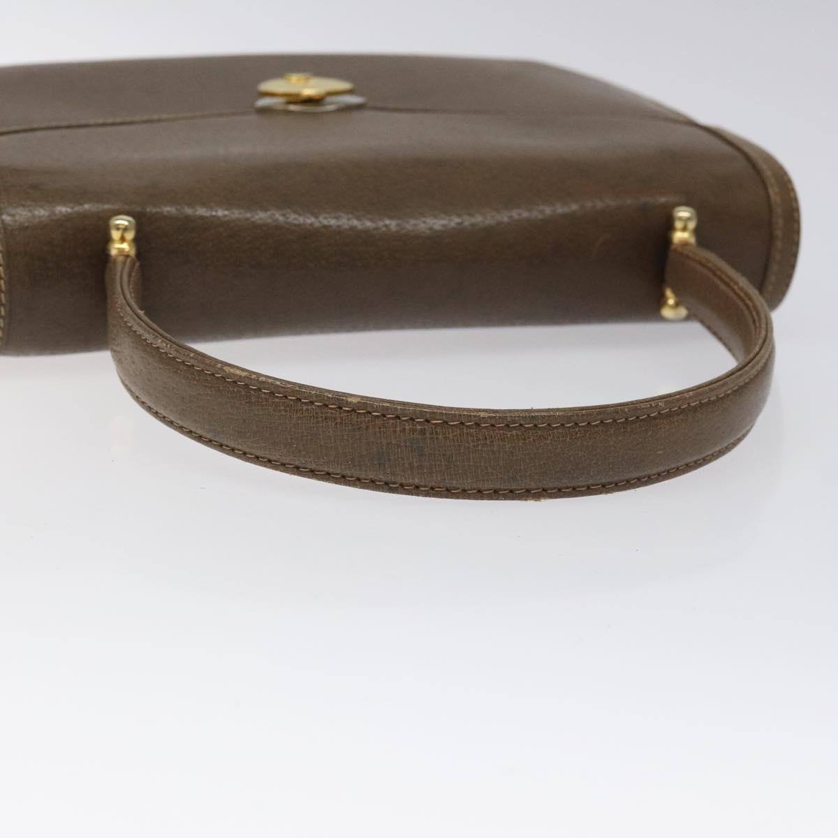 GUCCI Hand Bag Leather Brown Gold Auth 117348