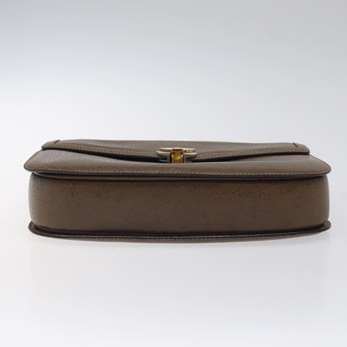 GUCCI Hand Bag Leather Brown Gold Auth 117348