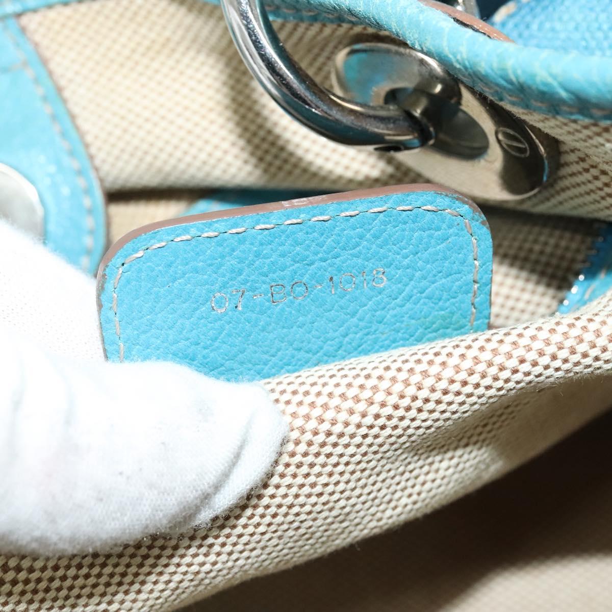 Christian Dior Canage Tote Bag Coated Canvas Blue Silver Auth 117361