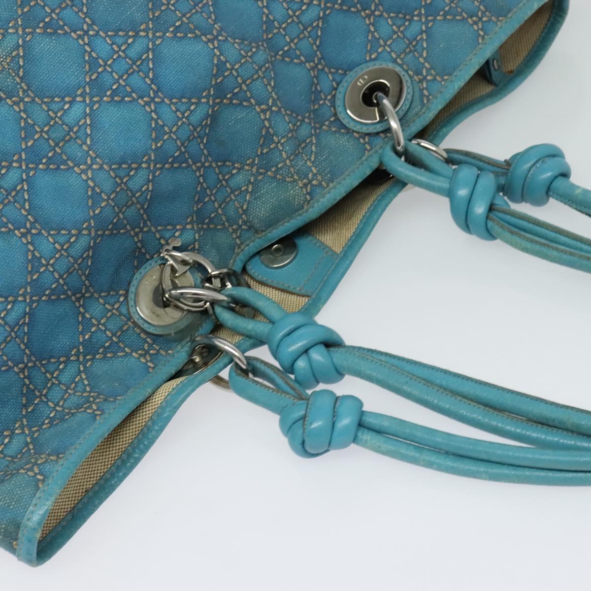 Christian Dior Canage Tote Bag Coated Canvas Blue Silver Auth 117361