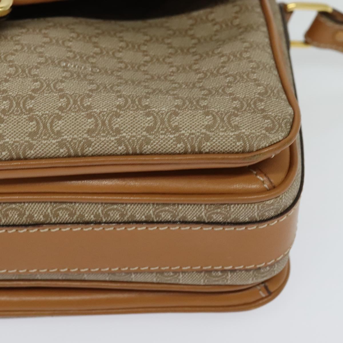 CELINE Macadam Canvas Shoulder Bag Beige Gold Auth 117362