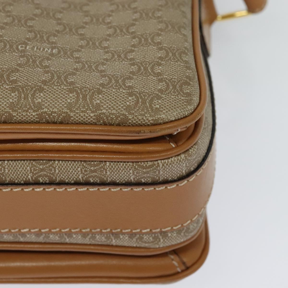 CELINE Macadam Canvas Shoulder Bag Beige Gold Auth 117362