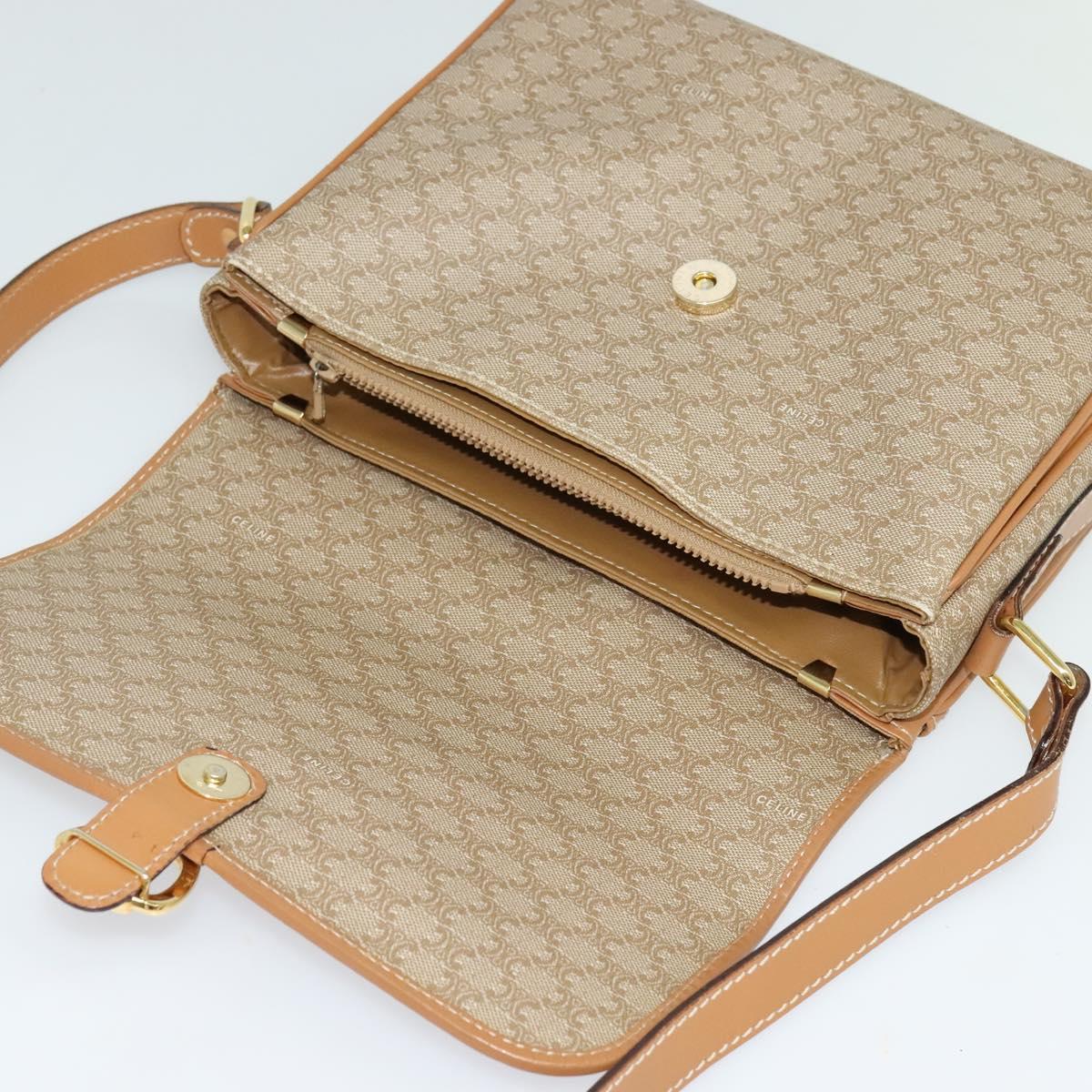 CELINE Macadam Canvas Shoulder Bag Beige Gold Auth 117362