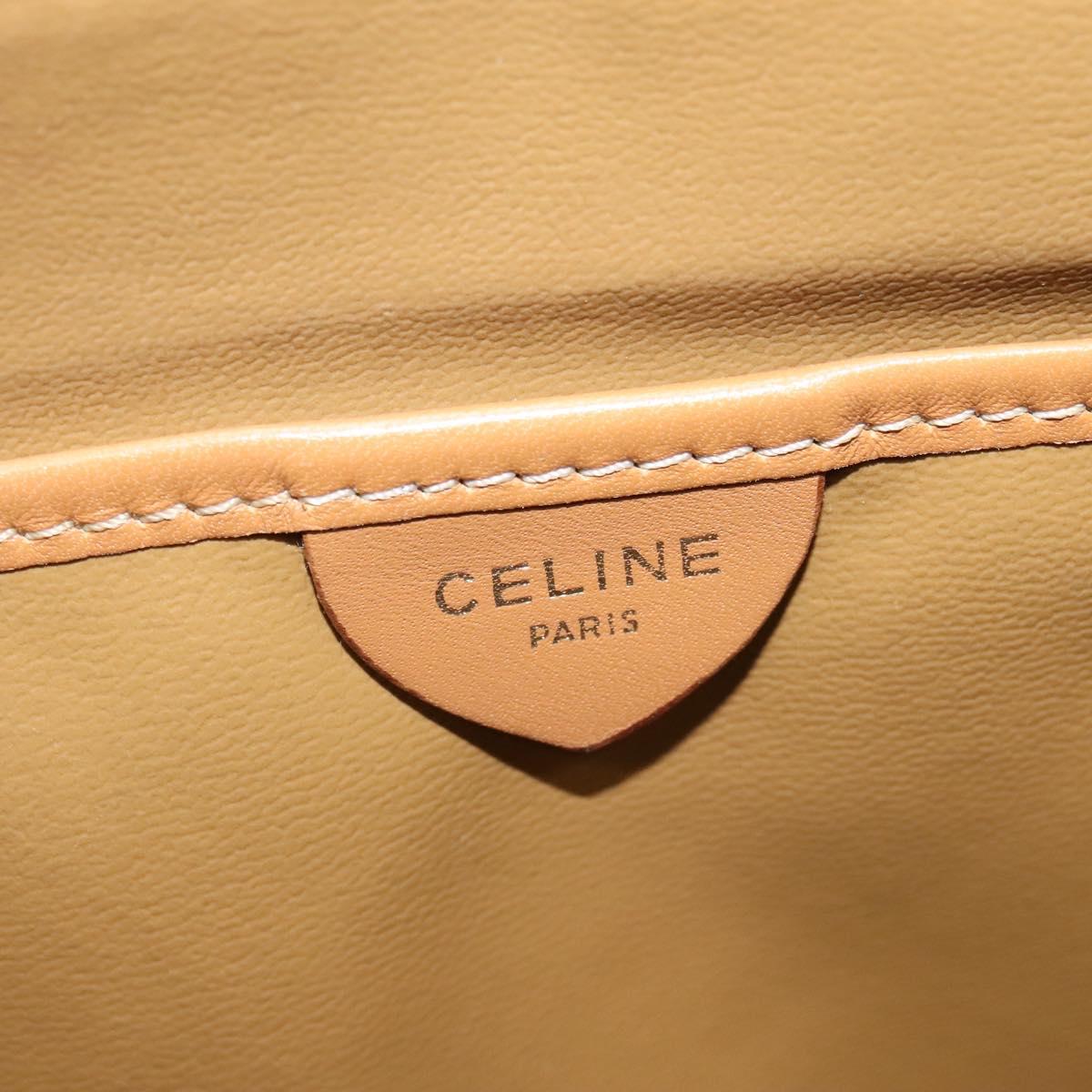 CELINE Macadam Canvas Shoulder Bag Beige Gold Auth 117362
