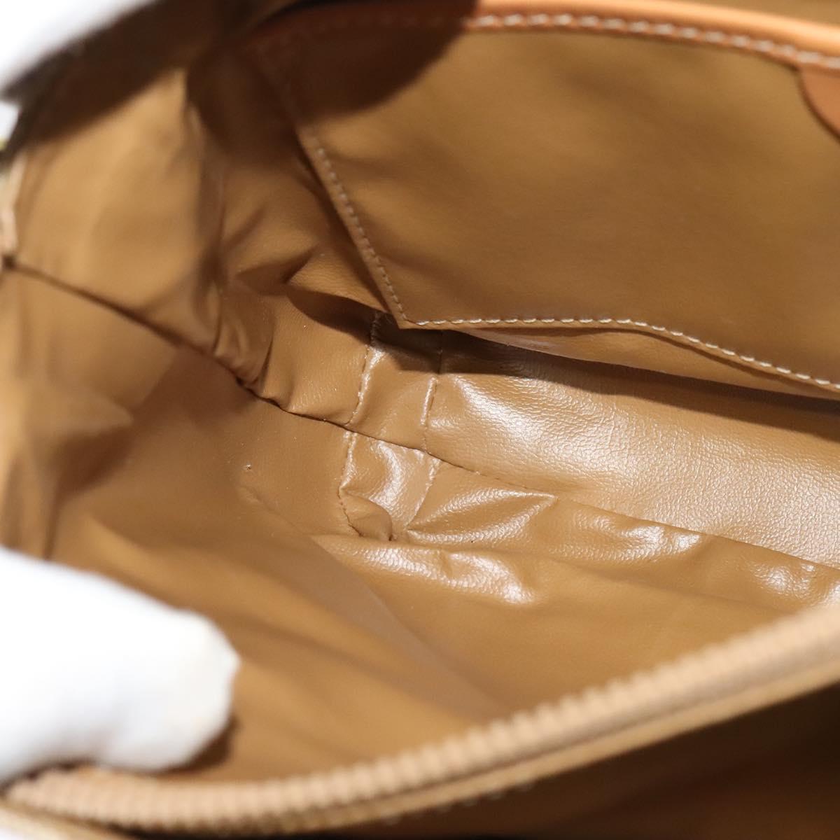 CELINE Macadam Canvas Shoulder Bag Beige Gold Auth 117362